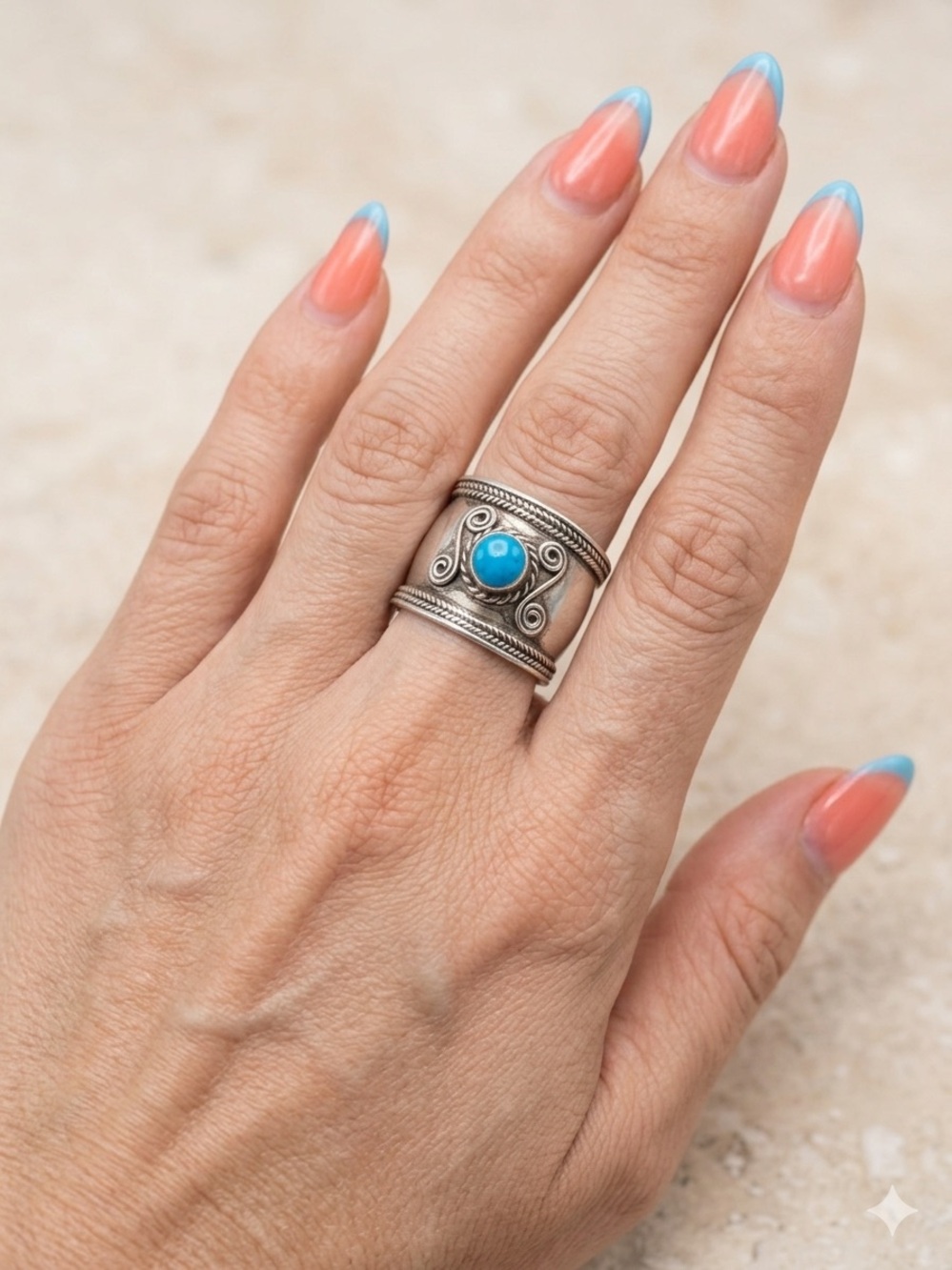 Sterling Silver Turquoise Cabochon Statement Ring